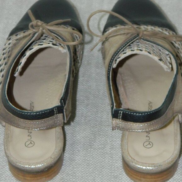 Unity In Diversity Oxford Black Gold Metallic Open Back Flats  Size 39  U.S. 8.5 - Picture 10 of 13